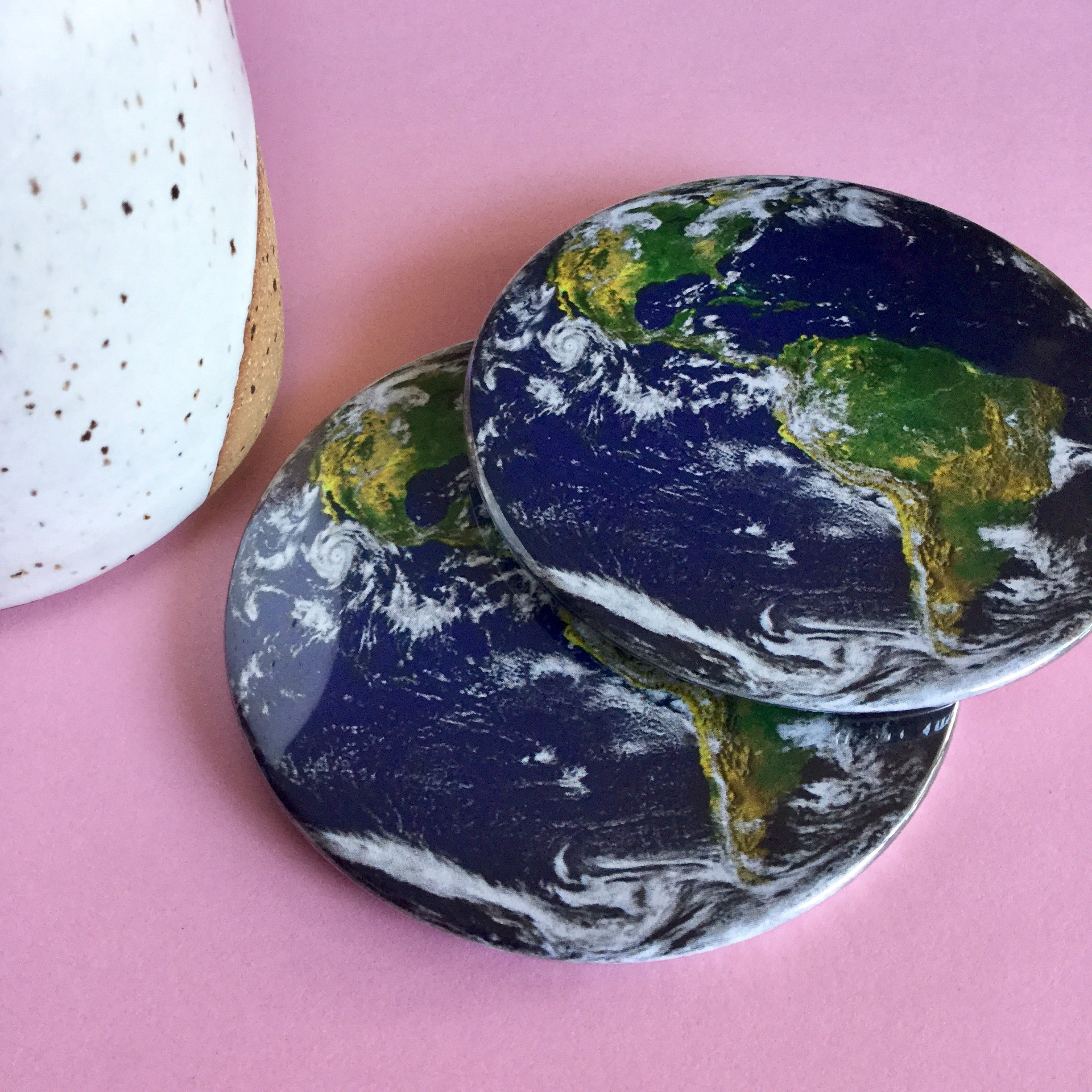 Earth coaster set Earth drink coasters Radical Buttons